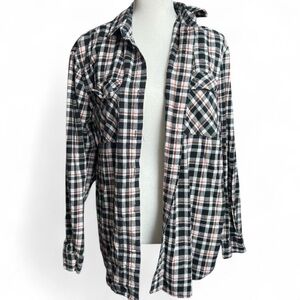 Black white orange plaid flannel
